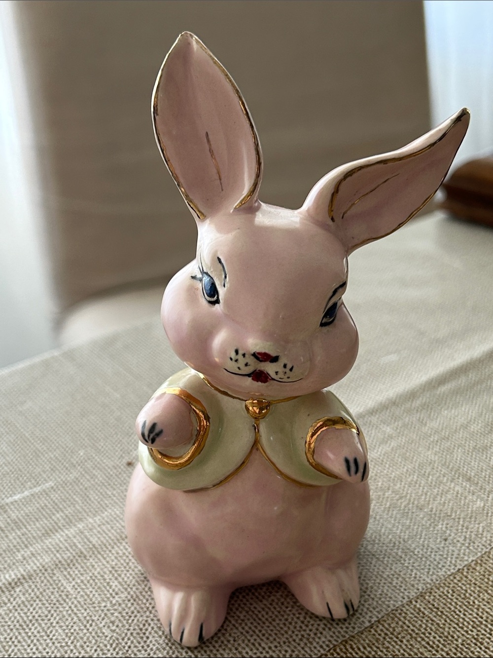 Vintage Mid Century Pink Bunny Figurine
